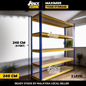 RACKZONE Yellow Blue 5 Level Rak Besi Bertingkat Boltless Rack Shelf Storage Rack Shelve Rak Heavy Duty Rack Storage 铁架子