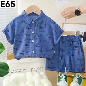 Cotton Terno for Kids Boy Blue Polo w/ black detail design outfit 1-5yrs old E65