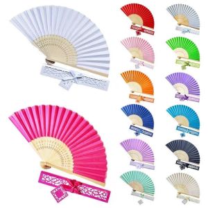 Silk Folding Fan Hand Fan with Decorative Box and Ribbon can be PERSONALIZED