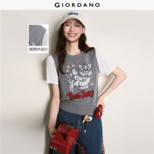 Giordano Women Tom & Jerry jacquard fake two-piece knitwear Free Shipping 18356709