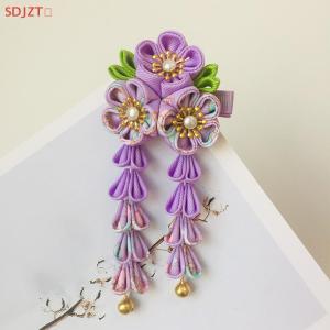 🚚【Local Express Delivery】🚚 Japanese Kimono Fabric Flower Folding Fan Children Hair Accessories Clip Tassel Headwear Headdress Barrette