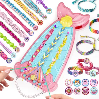 2-in-1 Friendship Bracelet Making Kit Arts and Crafts for Girls Ages 8-12 Jewelry Making Kit＆DIY Travel Activity Toys Christmas Birthday Gifts for 6 7 8 9 10 11 12 Year Old Girls (Pink)
