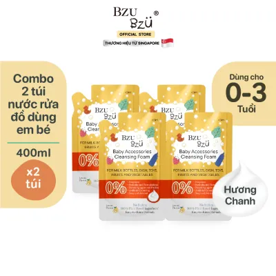Combo 4 Túi nước rửa bình em bé thuần thực vật BZU BZU 400ml Không mùi / Hương Chanh