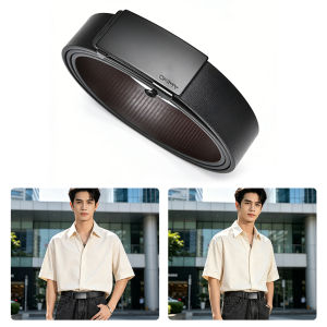 MENSPE Men’s Belt Business Leisure Belt Stylish 120CM Belt Automatic Buckle Belt Second-layer Cowhide Waistband Youth Sports Pant Belt Stylish Simple Nice Waistband Durable Belt