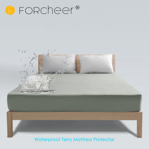 FORCHEER 100% Waterproof Terry Cloth Mattress Protector Breathable Fitted Sheet Desigh Fits 35-45CM Deepth 1 Piece Waterproof Bed Cover Washable No Pillow No Bed