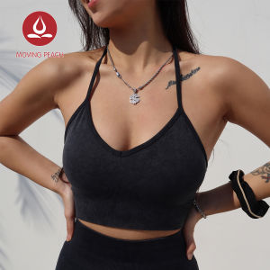 ย้ายพีชชุดชั้นในกีฬาของผู้หญิงที่ไร้รอยต่อคอ V และ Y สายกลับถอดชุดชั้นในถ้วยการฝึกอบรมโยคะออกกำลังกาย DBG