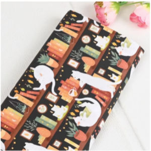 Half Yard Plain 100% Cotton Fabric With Japanese Bookrack Cat Print Handmade DIY Garment Dress Sewing Tissue CR-1360