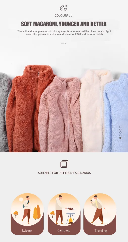 Camel Womens Warm Fleece Zipper Coat Autumn Winter Velvet Warm