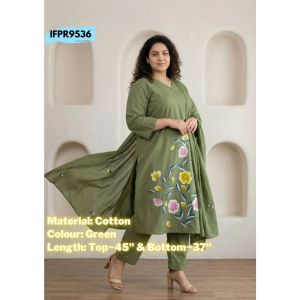 DEBAYU Readiprint Plus Size Cotton Kurti with Bottom & Dupatta Set Embroidered Work Size 3XL to 6XL Malaysia