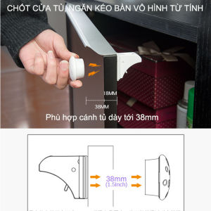Chốt khóa vô hình từ tính cho tủ ngăn kéo bàn (01 khóa nam châm kèm 4 chốt)