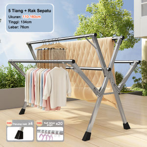 Rak PengeringJemuran baju stainless lipat besi kuat Tiang pengering pakaian multifungsiJemuran Baju Portable Gantungan Baju Jemuran PakaianRak pengering pakaian lantai drying racks