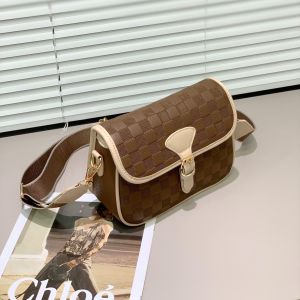 Damier Pattern Snap Button Buckle Crossbody Shoulder Sling Bag