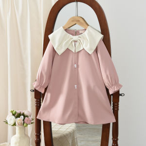 Bear Leader Autumn New Fashion Girls Clothes 3-7 Year Old Kids Casual Dresses Long Sleeved Butterfly Bow Decoration Lapel Princess Dress