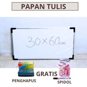 Papan Tulis 30x60 cm Whiteboard papan tulis hitam dan putih gratis spidol dan penghapus