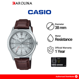 Jam Tangan Pria Casio MTP-V006L-7C Analog Silver Dial Brown Leather Band