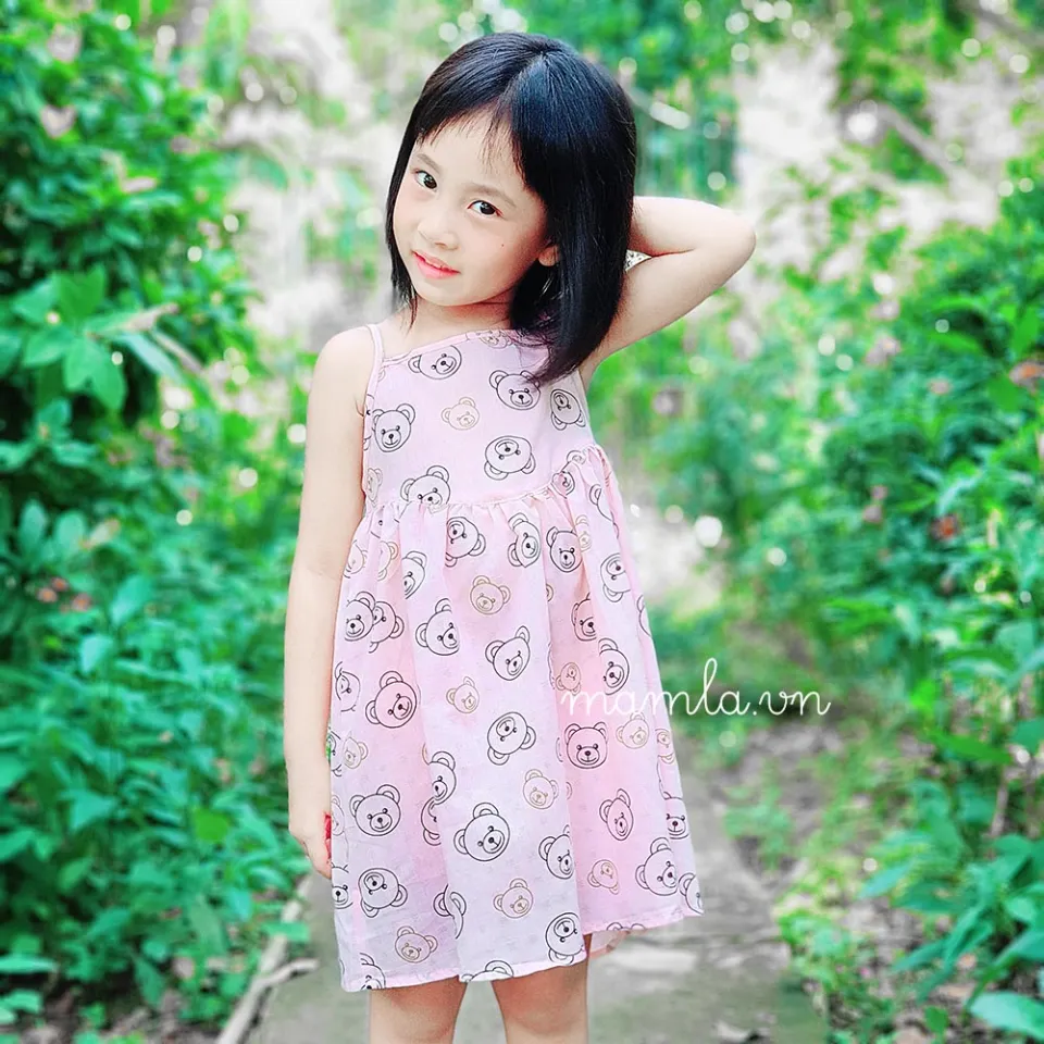 Váy cổ vuông cho bé gái size 80-120( 9th-4 tuổi) V410 rẻ đẹp cho bé