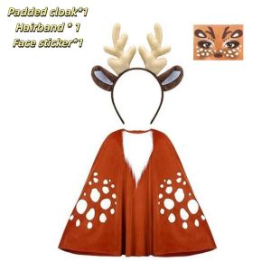 YINGXING Red Cape Deer Costume One Size Deer Horn Hairband Reindeer Costume Outfits Cape Headpiece Sticker Elk Cloak Christmas