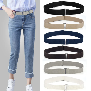 Waistband Women Invisible Belt Buckle Plastic Comfortable Elastic Belt For Women Men Adjustable No Show Web Belt For Jeans