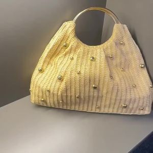 Boho Beaded Straw Handbag Elegant Circle Handle Clutch Purse Summer Beach Woven Tote Womens Rattan Evening Bag For Wedding Bag2026