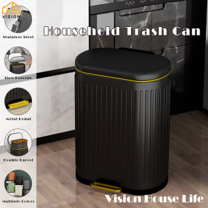 Vision 6L/9L Stainless Steel Trash Can With Soft Close Lid Foot-on Garbage Can with with Removable Bucket Step Pedal Trash Bin for Bedroom Bathroom Office Kitchen Wastebasket Compost Bin