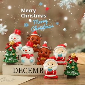 JOYNCLEON ชุดตกแต่งคริสต์มาสด้วยเรซิ่น-ซานต้ามนุษย์หิมะกวางเรนเดียร์และรูปแกะสลักต้นไม้สำหรับตกแต่งบ้านตามเทศกาล