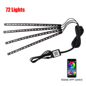4Pcs Car LED RGB Strip Light Car Interior Atmosphere Light Voice-activated LED Room Decorative Car Foot Lamp with Remote Control Under Dashboard Seat light lampu led kereta 声控氛围灯