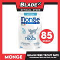 Monge Monoprotein Pate Wet Cat Food In Pouch For Kitten, Grain Free 85g (Pate Trota, Trout). 