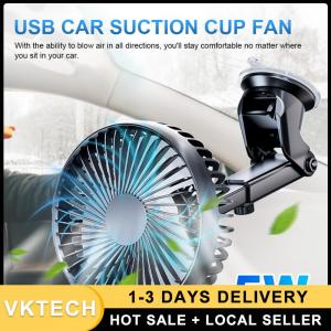 VKTECH Auto Ventilation Fan 12V/24V USB Car Fan with Adjustable Speeds and Strong Suction Cup for Effective Cooling