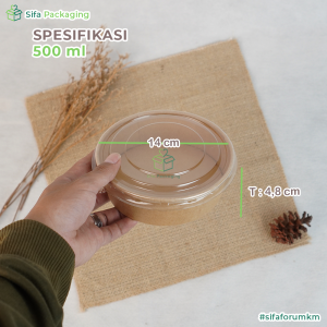 Paper Bowl Jumbo Kraft Brown Salad Bowl Mangkok Kertas + Tutup 500ml 750ml 1000ml 1100ml 1200ml isi 50 pcs