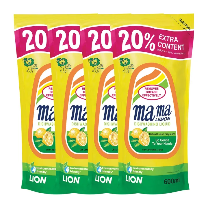 Mama Lemon Regular Dishwashing Liquid Refill Promo Pack - 4 x 600ml