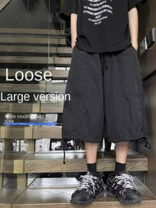 Japanese Yamamoto Style Workwear 7-Crop Pants MenS Summer Thin Loose Wide-Leg Shorts Over-Knee Casual Pants Underwear Top