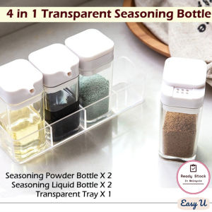 4 in 1 Set Transparent Seasoning Bottle Spice Condiment Jar Salt Pepper Shakers Refill Container Soy Sauce Oil Bottle