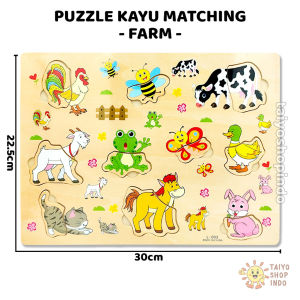TAIYO Puzzle Kayu Matching Huruf Angka Transport Farm Animal Hijaiyah Wooden Montessori Edukasi Anak