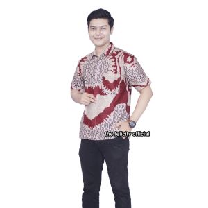 felicitybatik - Blouse Kemeja Batik Couple Wanita Berkerah Lengan Pendek Kemeja Batik Pria apel