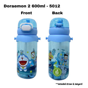 🔥Ready Stock🔥Cartoon 600ml Kids Water Bottle with Included Straw Adjustable Lanyard Leakproof School Drinking Bottle