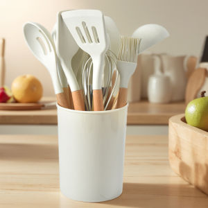 MOJOYCE 12Pcs Kitchen Utensil Set Non-Stick Spatula Set Wooden Handle with Holder Spatula Spoon Brush Whisk for Home Kitchen