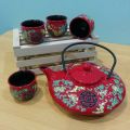 SpicyIcons Japanese Style Red Teapot Set Bowl Set Wedding House Warming Gift Set 石榴花多子多福日式和风结婚庆礼茶具对碗盖碗. 