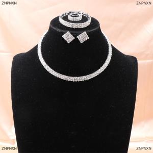 [COD] ZNPNXN 4Pcs set Bridal Jewelry Set Necklace Bracelets Ring Earrings Set Super Gorgeous Luxury Shiny Fashion Jewelry Party Gift