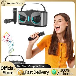 【24Hours Shipped】 Subwoofer Powerful Sound Box with 2 Microphones Mini Karaoke Machine Rechargeable Battery for Adults Kids Home Party Gifts