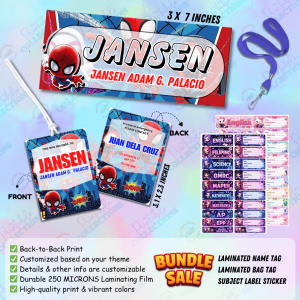 Back to School Bundle Set | Customized Bag Tag + Name Tag + Subject Label Sticker | Personalized School Essentials | Waterproof Laminated Tags