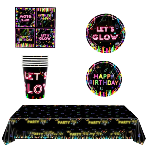 Glowing Tableware for Birthday Disposable Paper Plates/Cups/Napkin/Tablecloth Biodegradable Dinnerwares Accessories