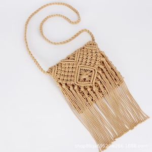 A5TG Large Capacity Straw Woven Bag Braid Design Bohemian Tassel Beach Bag  Ultralight Crochet Shoulder Bag Summer