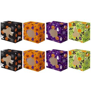 MMLUCK 12/24Pcs Hình vuông Hộp kẹo Halloween Giấy Có thể gấp lại Hộp đựng bánh quy Lưu trữ dễ dàng Trang trí Hộp quà Halloween Tiệc Halloween