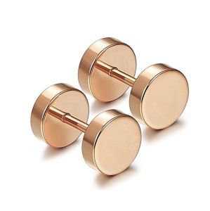 [SG Local Seller] Hot Punk Stainless Steel Earrings Double Sided Round Bolt Barbell Stud Earrings for Men Women Earrings