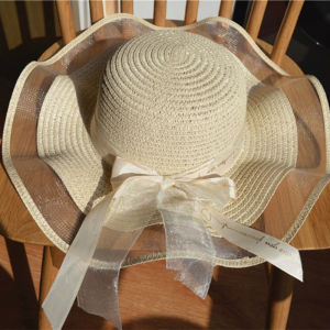 Straw Hat Female Summer Ribbon Sunlock Hat with Wind Rope for Beach Seaside