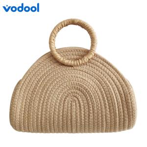 VODOOL Handwoven Beach Bag for Women Chic Cotton Rope Clutch Purse Rattan Bag with Adjustable Strap for Summer Vacation