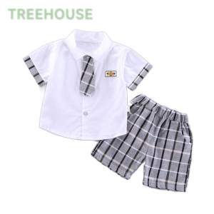 TREEHOUSE baby clothing set Fashion Baby Handsome Formal Tie Short Sleeve Shorts Two-piece Boys Clothing Set