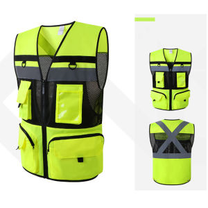 Orange Mesh Work Vest Multi Pockets Man Working Clothes Construction Industrial Workwear Logo Printing Working Waistcoats
