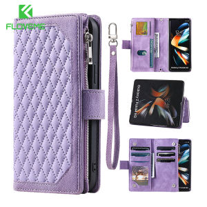FLOVEME Luxury Double Layer Zipper Wallet Phone Case For Samsung Galaxy Z Fold 4 PU Leather Flip Card Slots Shockproof Back Cover For Galaxy Z Fold 4