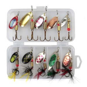10Pcs Steel Treble Hook Spinner Baits Sequins Lures Set Spoon Fishing Spinner Swimbaits Set for Saltwater and Saltwater
